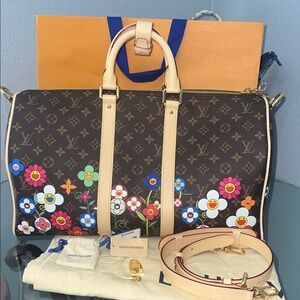 Louis Vuitton LV x TM Monogram Flowers Keepall 45 Bandouliere.
